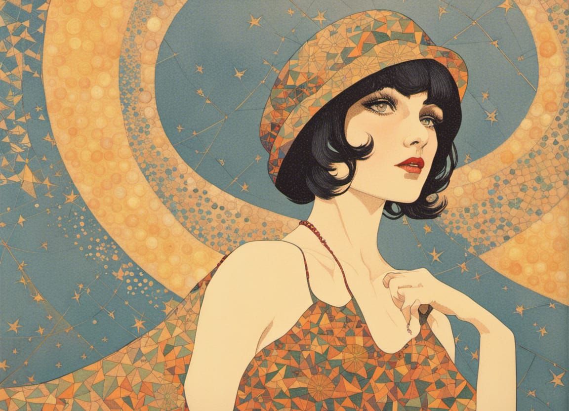 Geometric Art Deco Design with Pointillism Painting