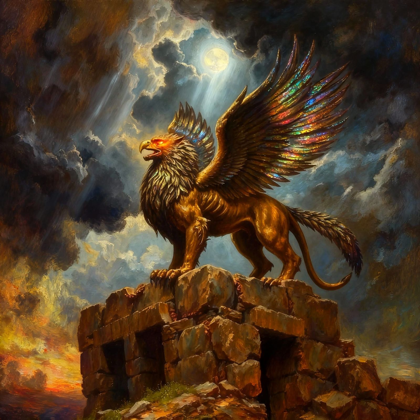 Majestic Griffin Perched on Ancient Ruins