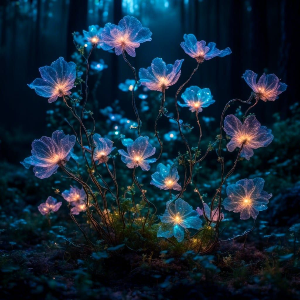 Bioluminescent Flowers Bloom on Robotic Vines