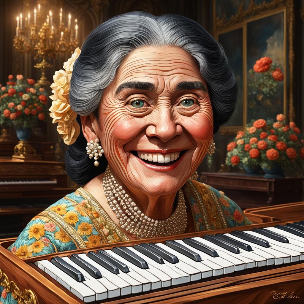 Beautiful 1900s Woman Playing Piano in Hyperreal 3D