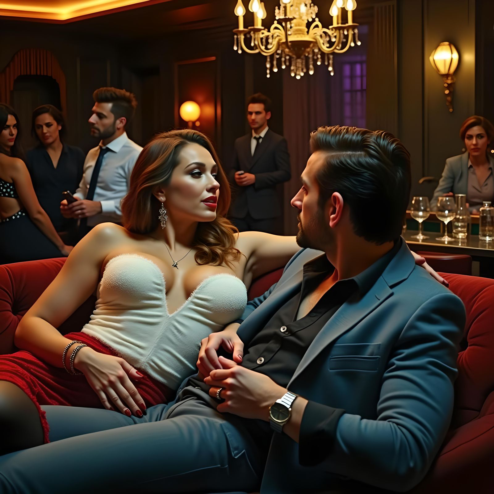 Woman Teasing Man in Bar: Realistic 3D Digital Art