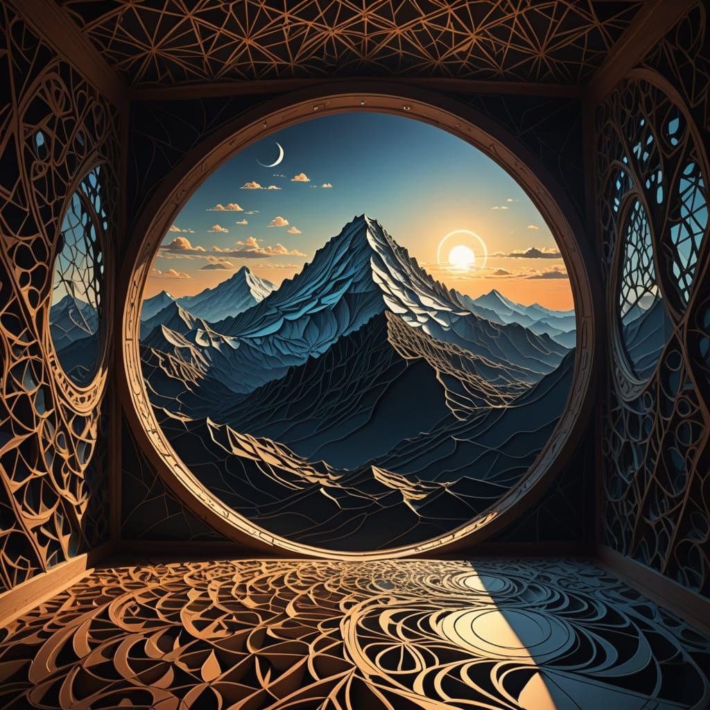Mountain Peak Meditation Chamber with Abstract Fractals