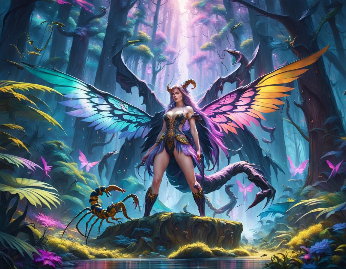 Surreal Chimera Girl in Mystical Forest