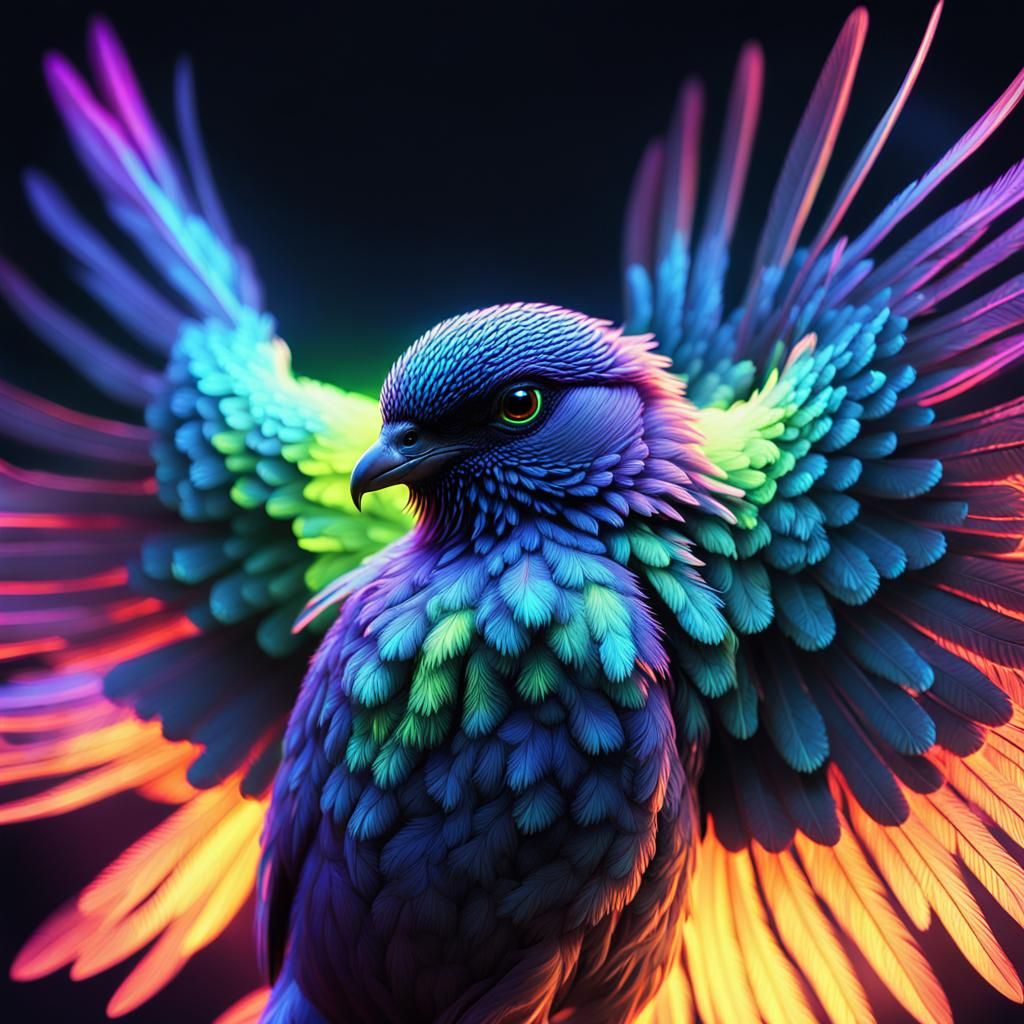 Bird Emerging from Fluorescent Portal: Digital Art