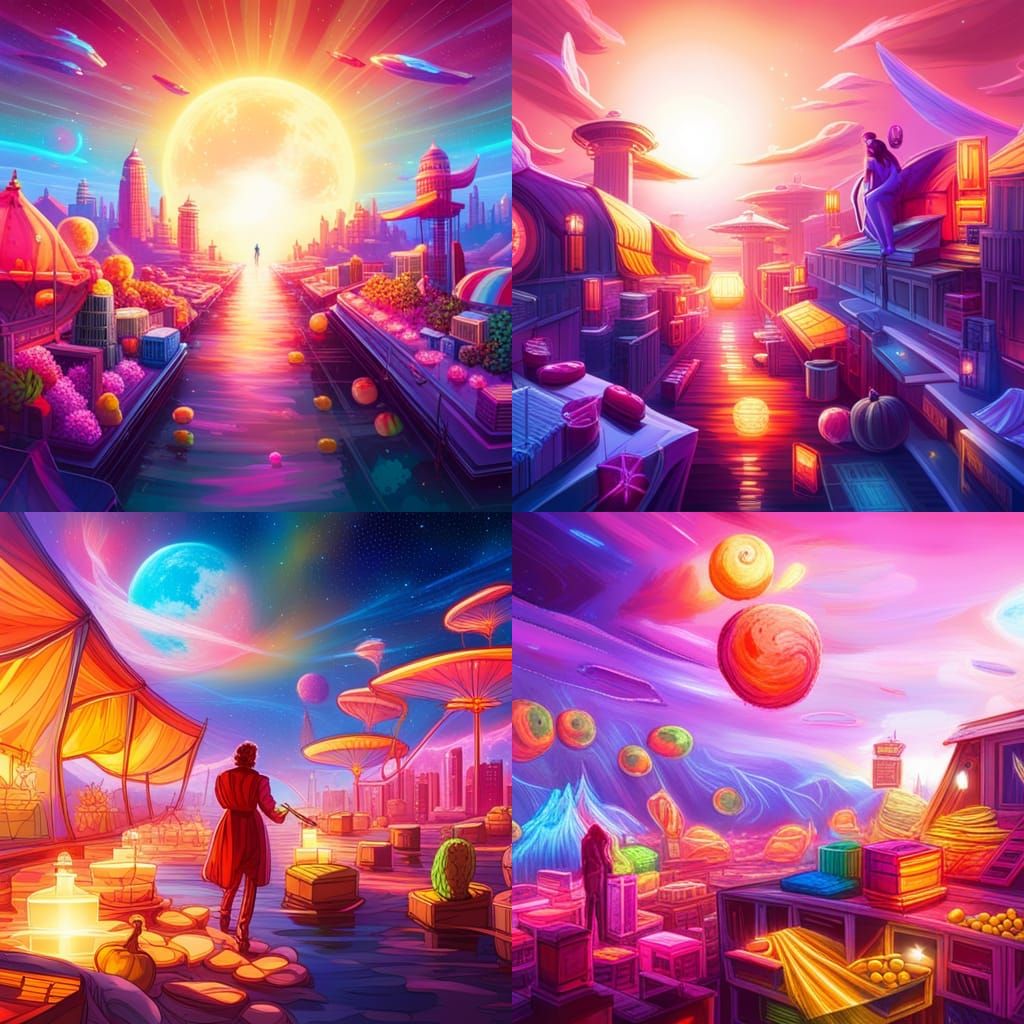 Winged Merchants Trade Star Fruits in Floating Sky Market