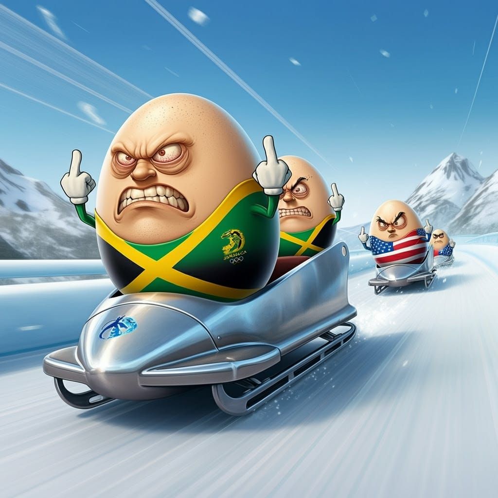 Jamaican Eggs Lead Bobsled Race: Cartoonish Olympic Rivalry