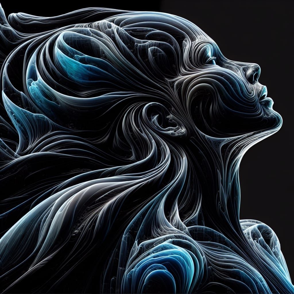 Transparent Woman Statue with Azure Highlights