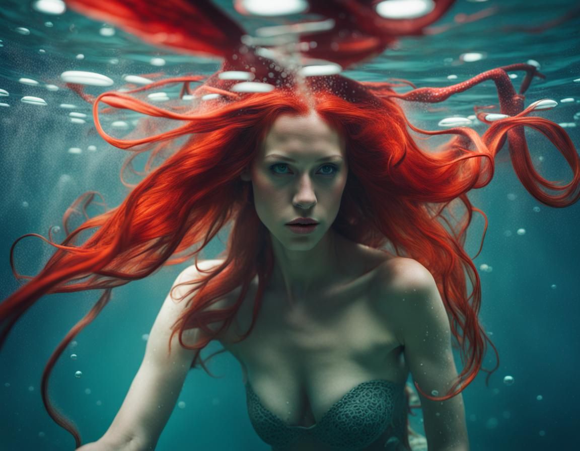 Underwater Model with Octopus Tentacle Hair