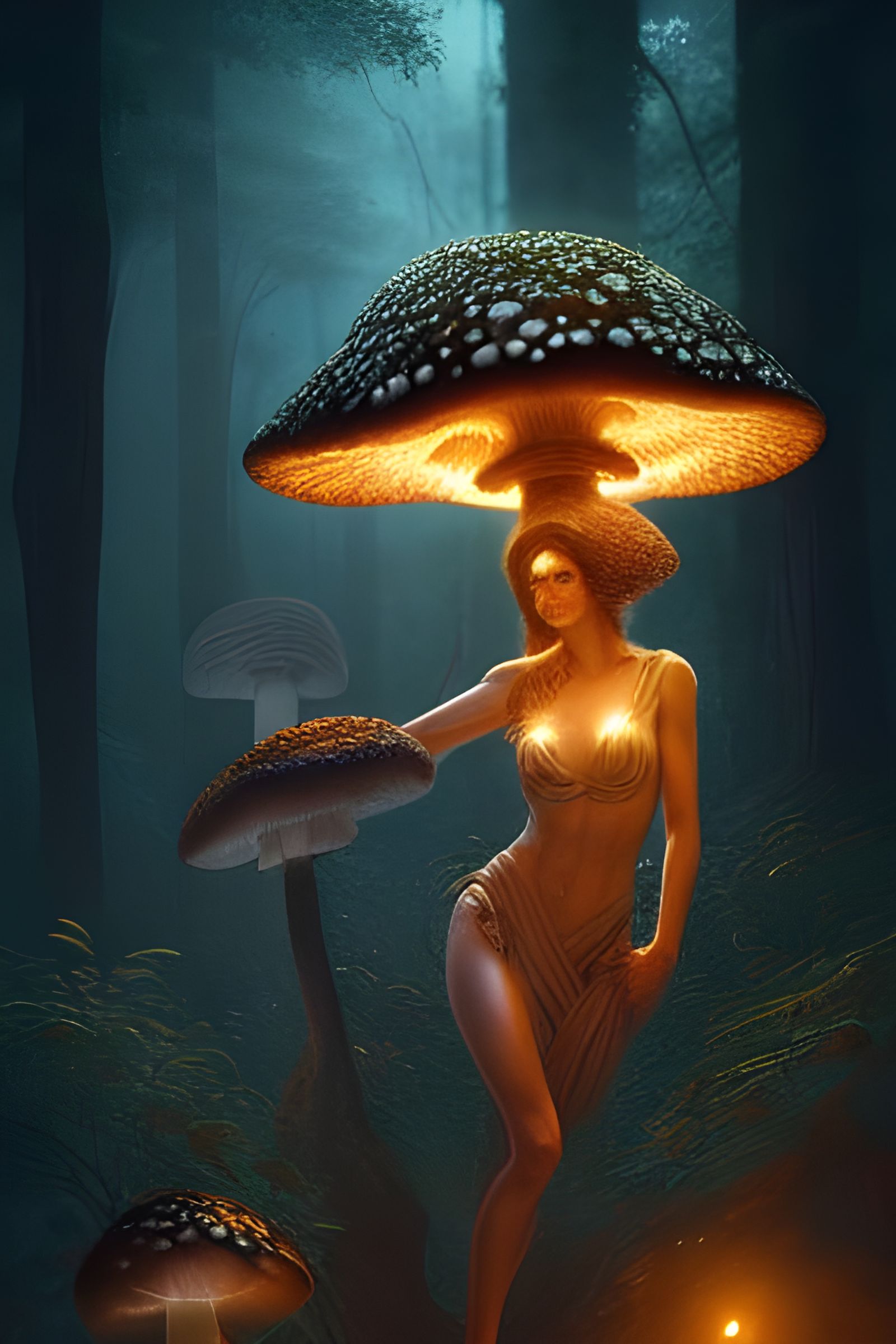 Bioluminescent Mushroom Woman Illustration