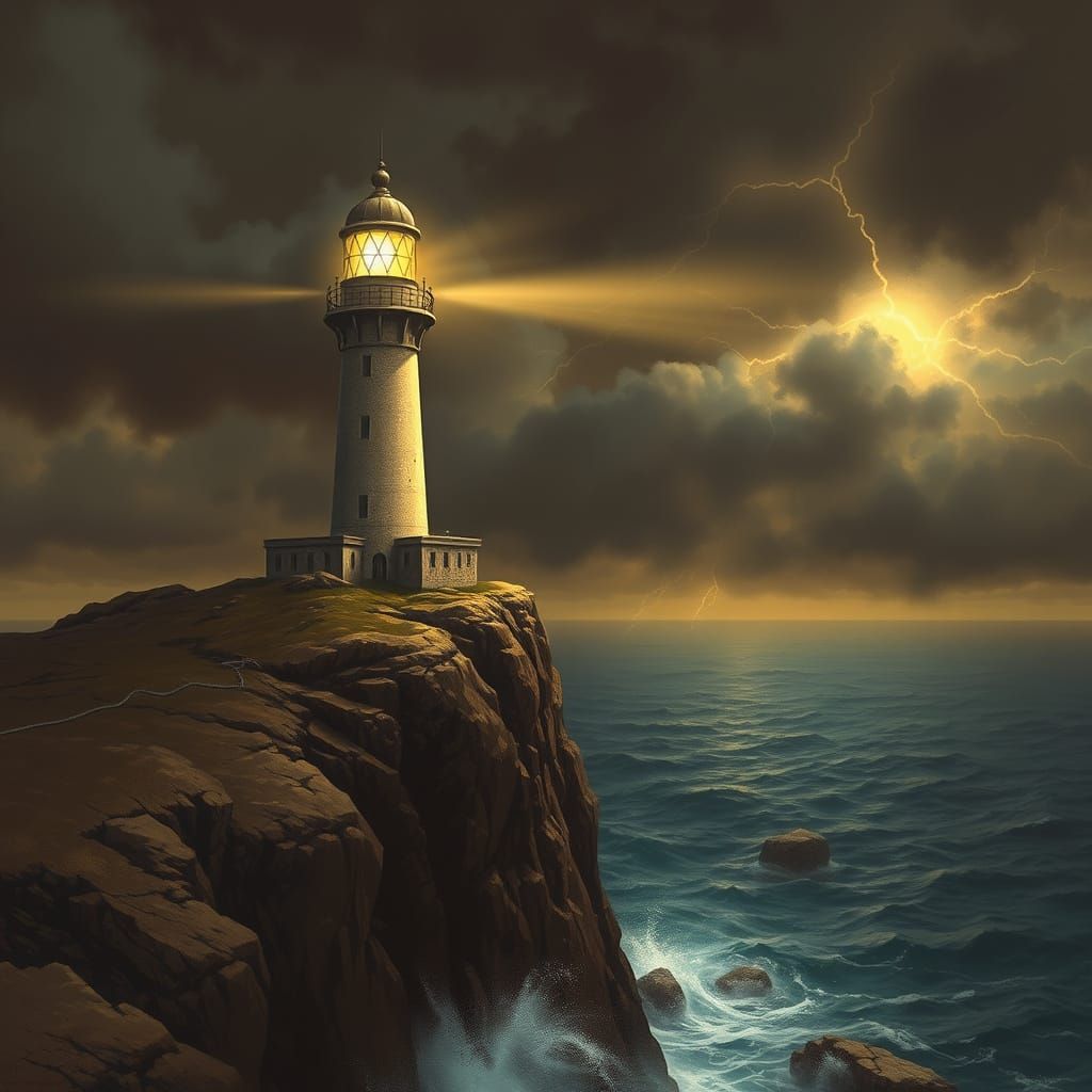 Lighthouse on Stormy Cliff in Fantasy Art Style