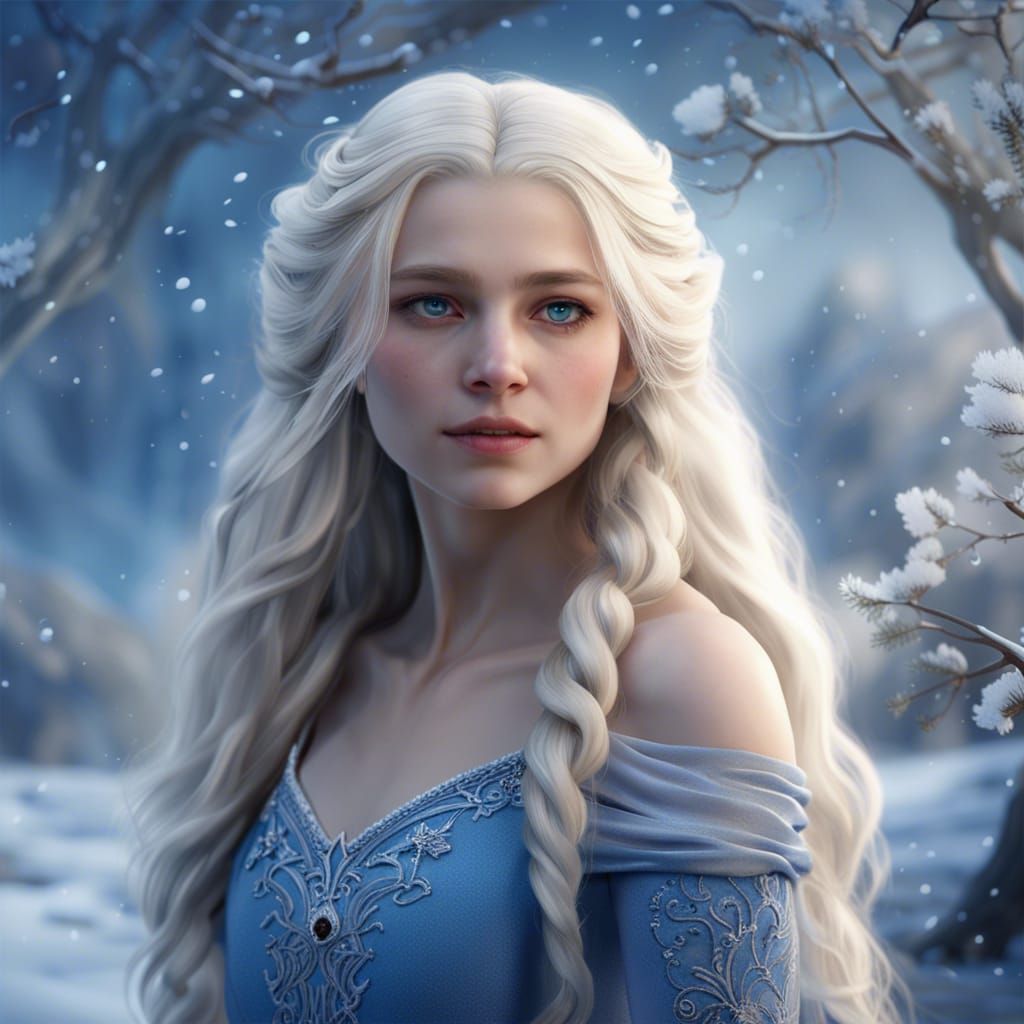 Ethereal Girl in Winter Landscape, Fantasy Concept Art