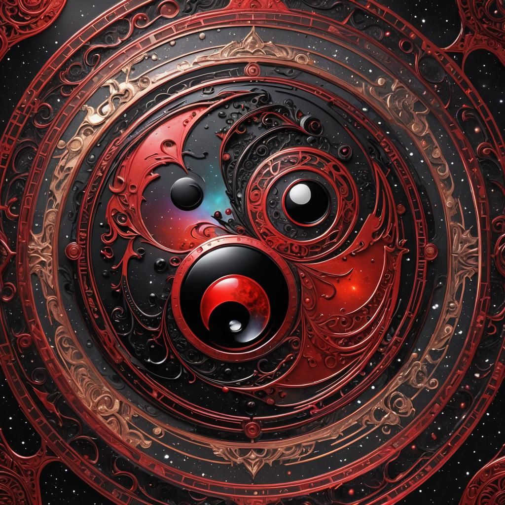 Detailed Red and Black Yin and Yang Symbol