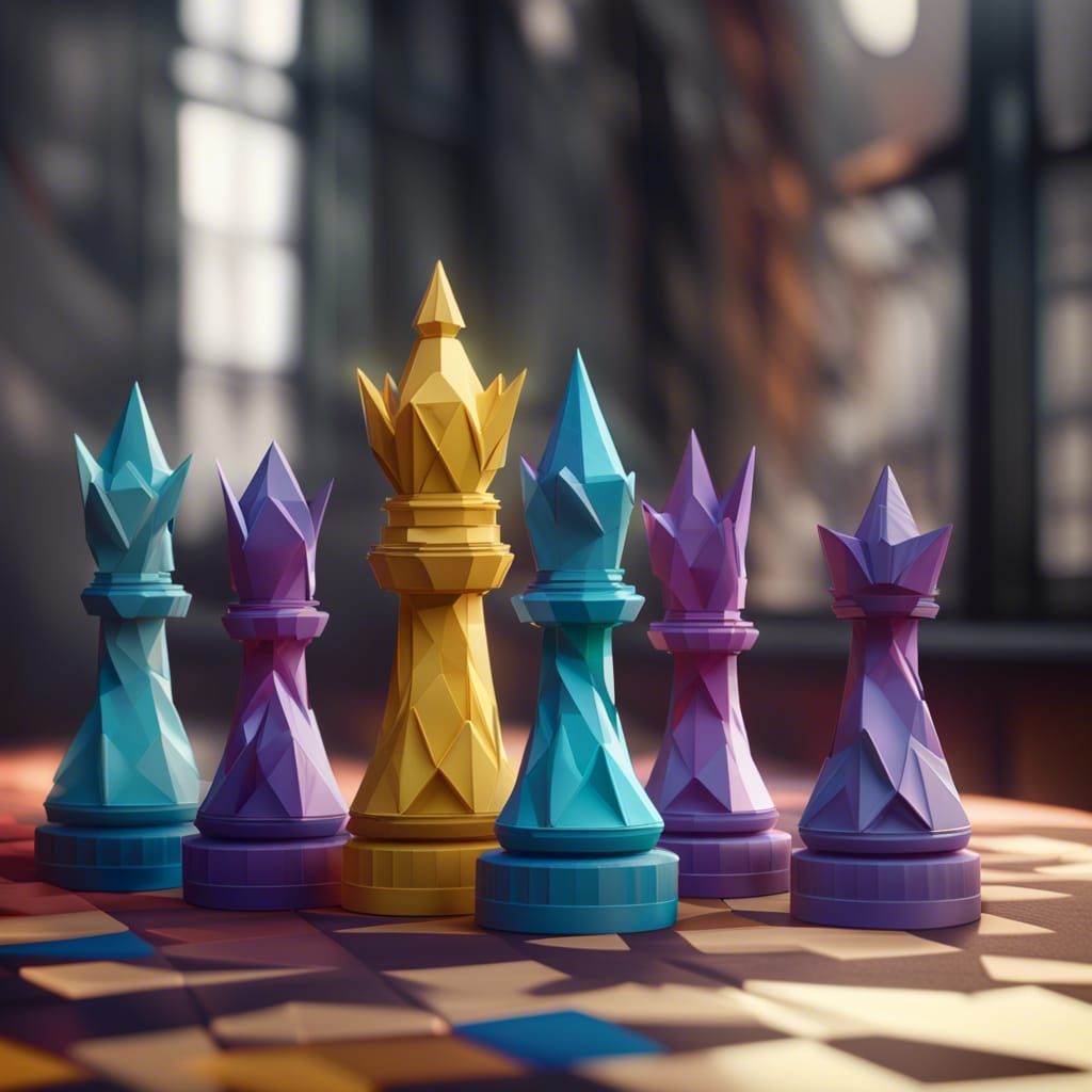 Origami Chess Game in 3D Cinematic Style