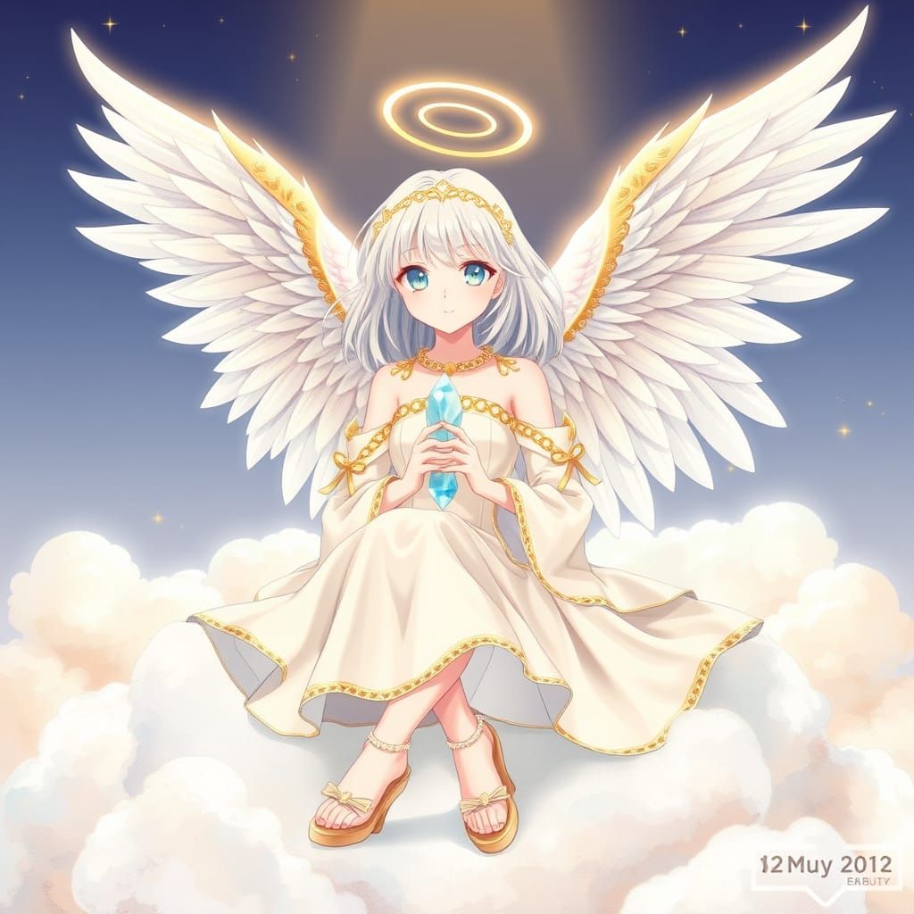 Anime Angel in Serene Japanese Style with Golden Halo and So...