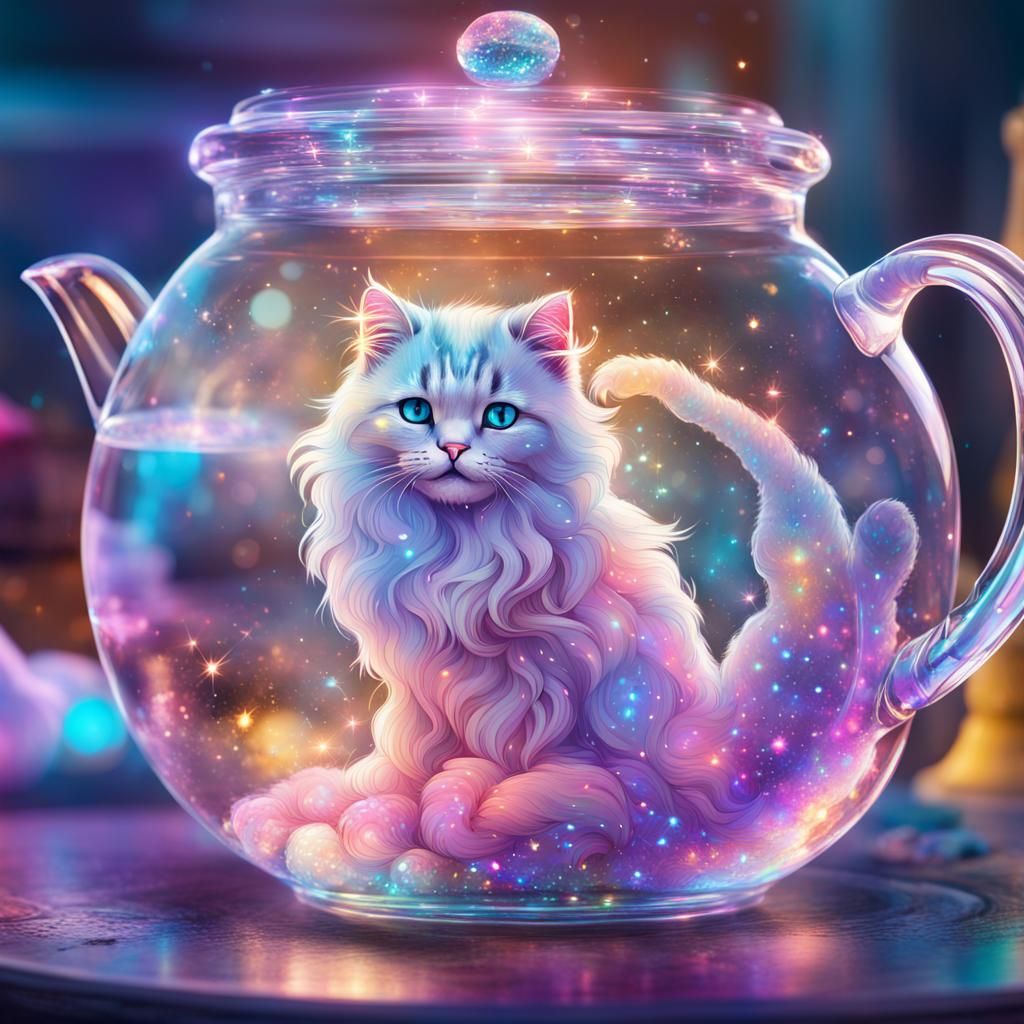 Sparkling Kitty in Teapot: Holographic Cosmic Illustration