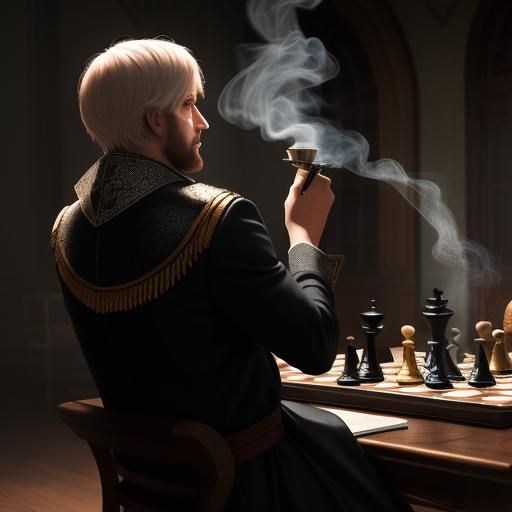 Surreal Chessboard Scene with Rabbit and Caterpillar