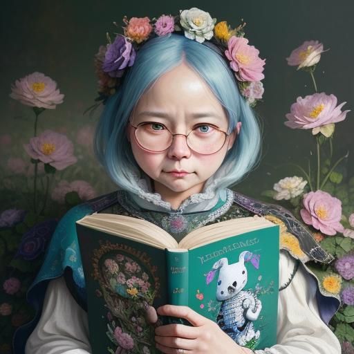 Floral Skeleton Reads Book: Whimsical Digital Art