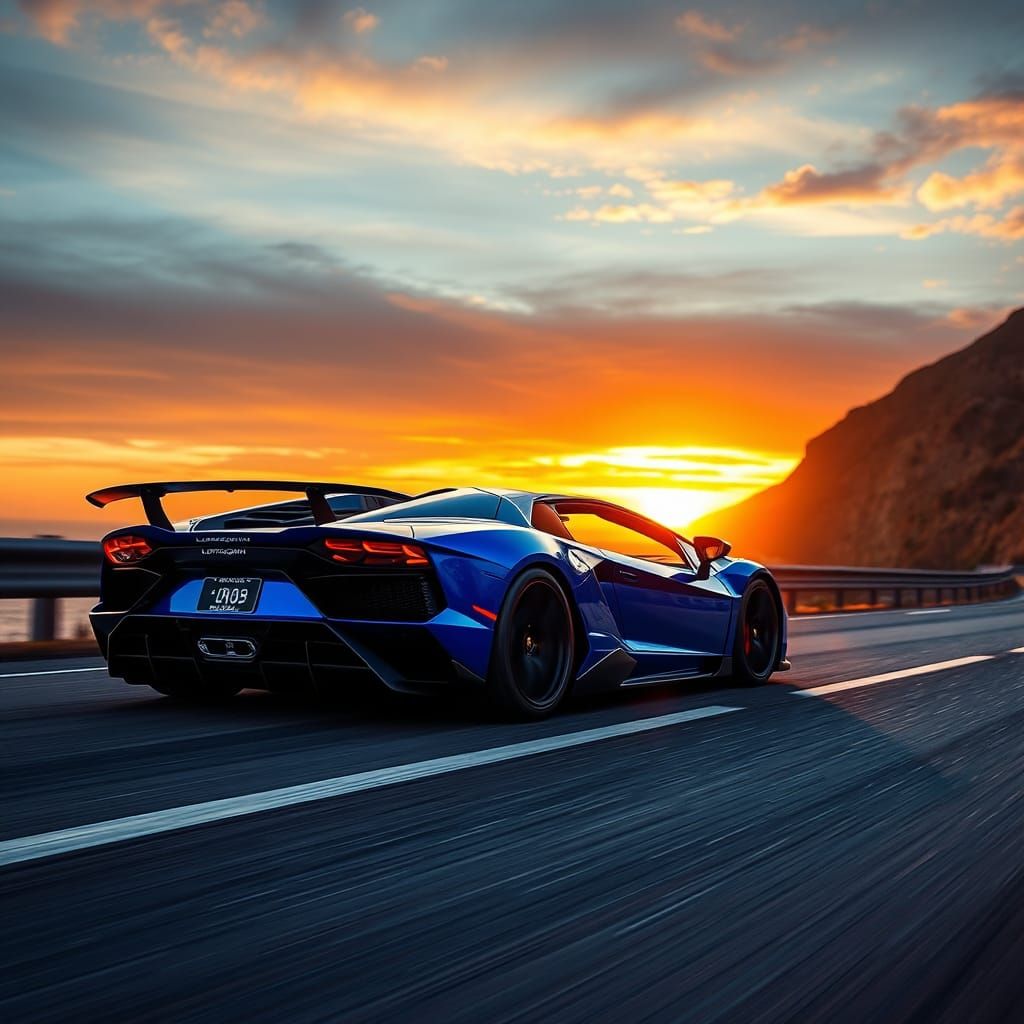 Blue Lamborghini Aventador S Roadster on California Coast