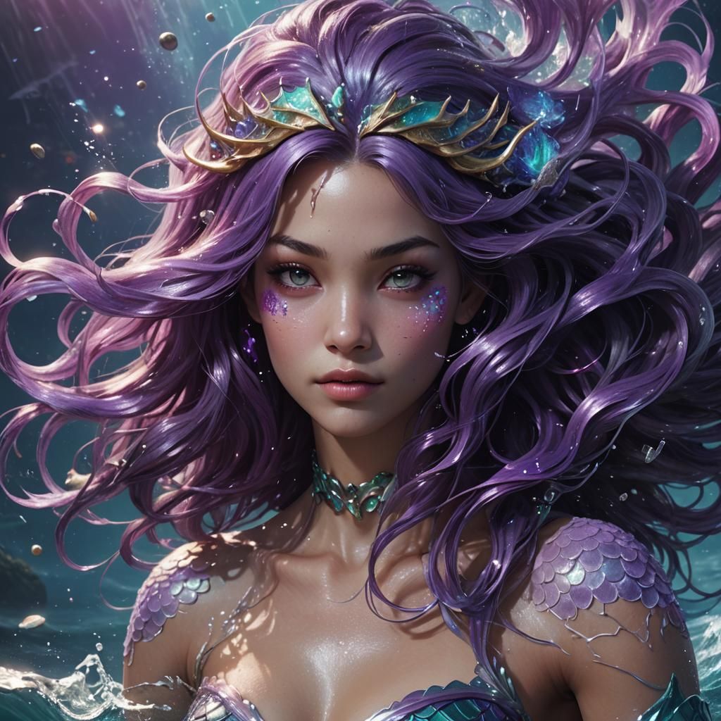 Mermaid Swimming in Nebula: Hyperdetailed Digital Art