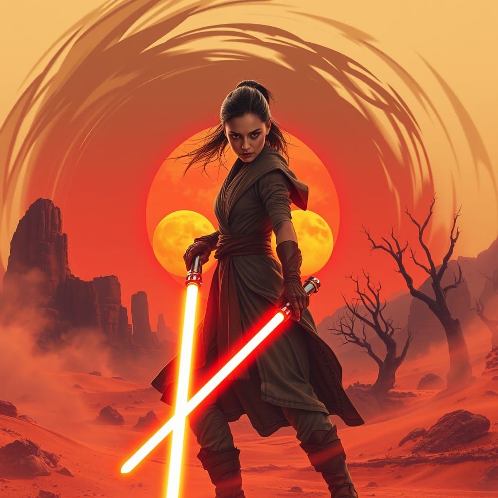 Surreal Female Jedi in Dynamic Pose, Inspired by Concept Art