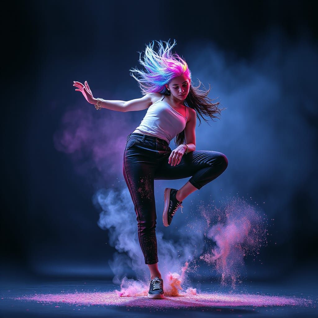 Dynamic Breakdancer Dissolving into Digital Pixels