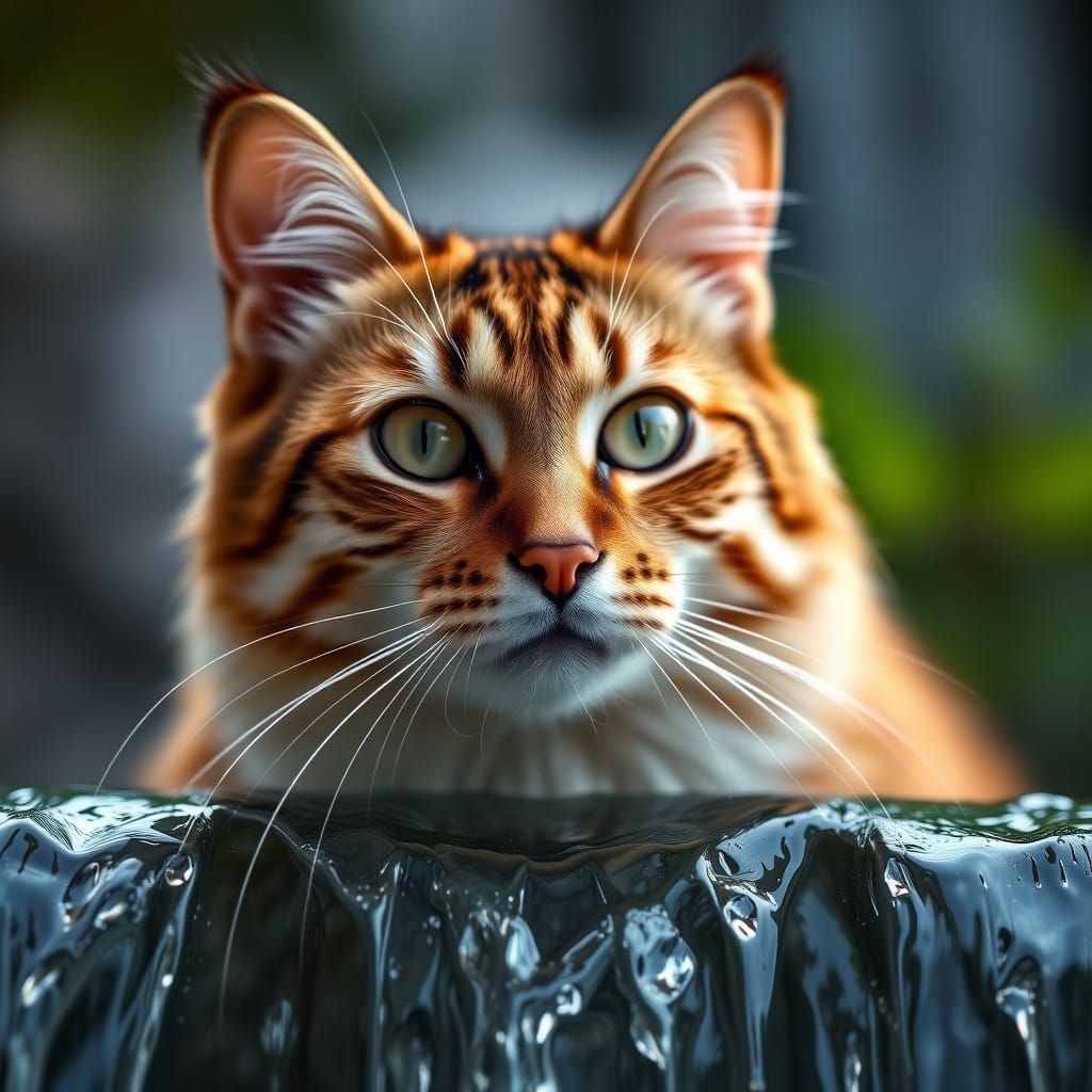 Elegant Cat Portrait in a Waterfall Setting