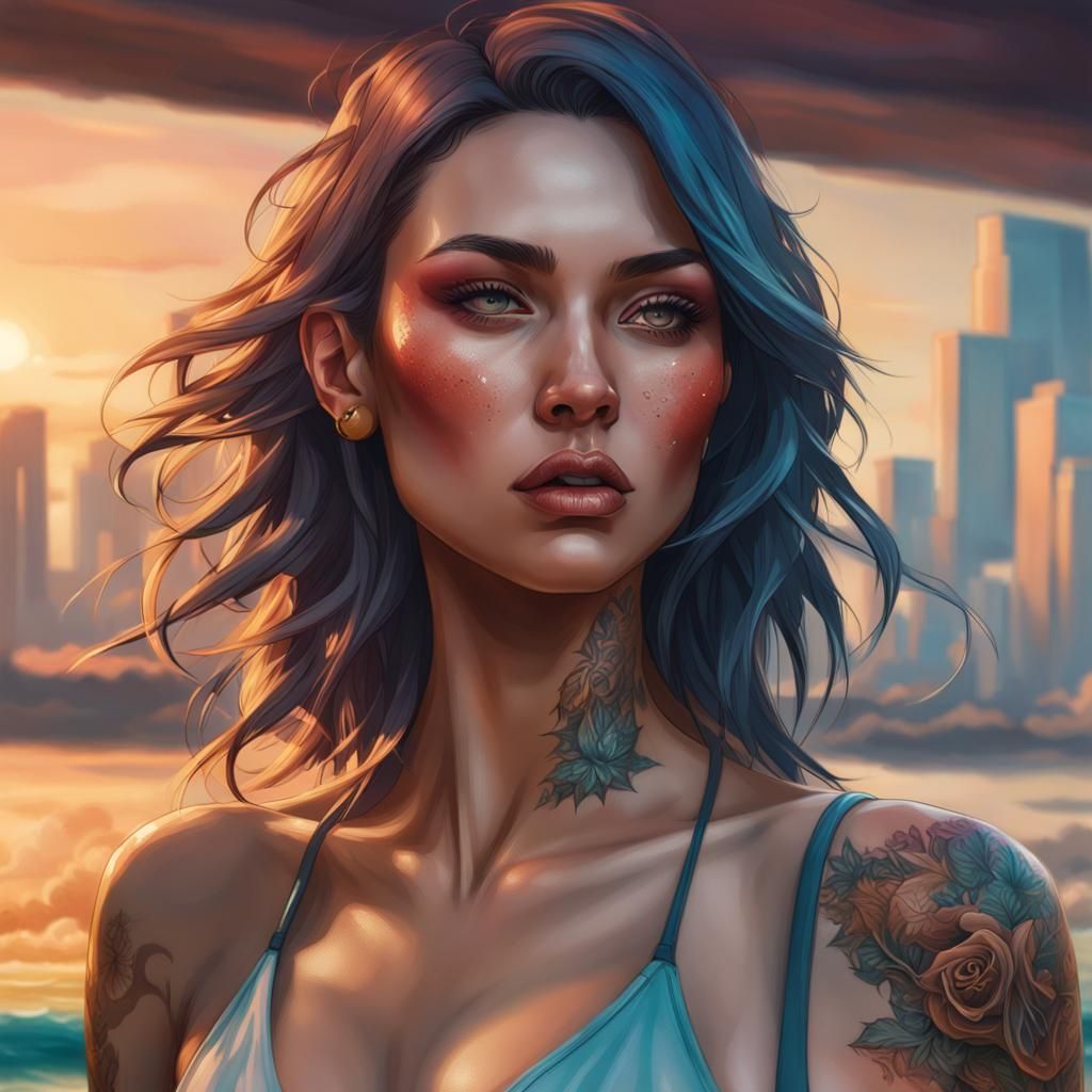 Girl with Tattoo in Hyperdetailed Digital Portrait