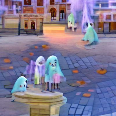 Pastel Halloween Ghosts Haunt Town Square