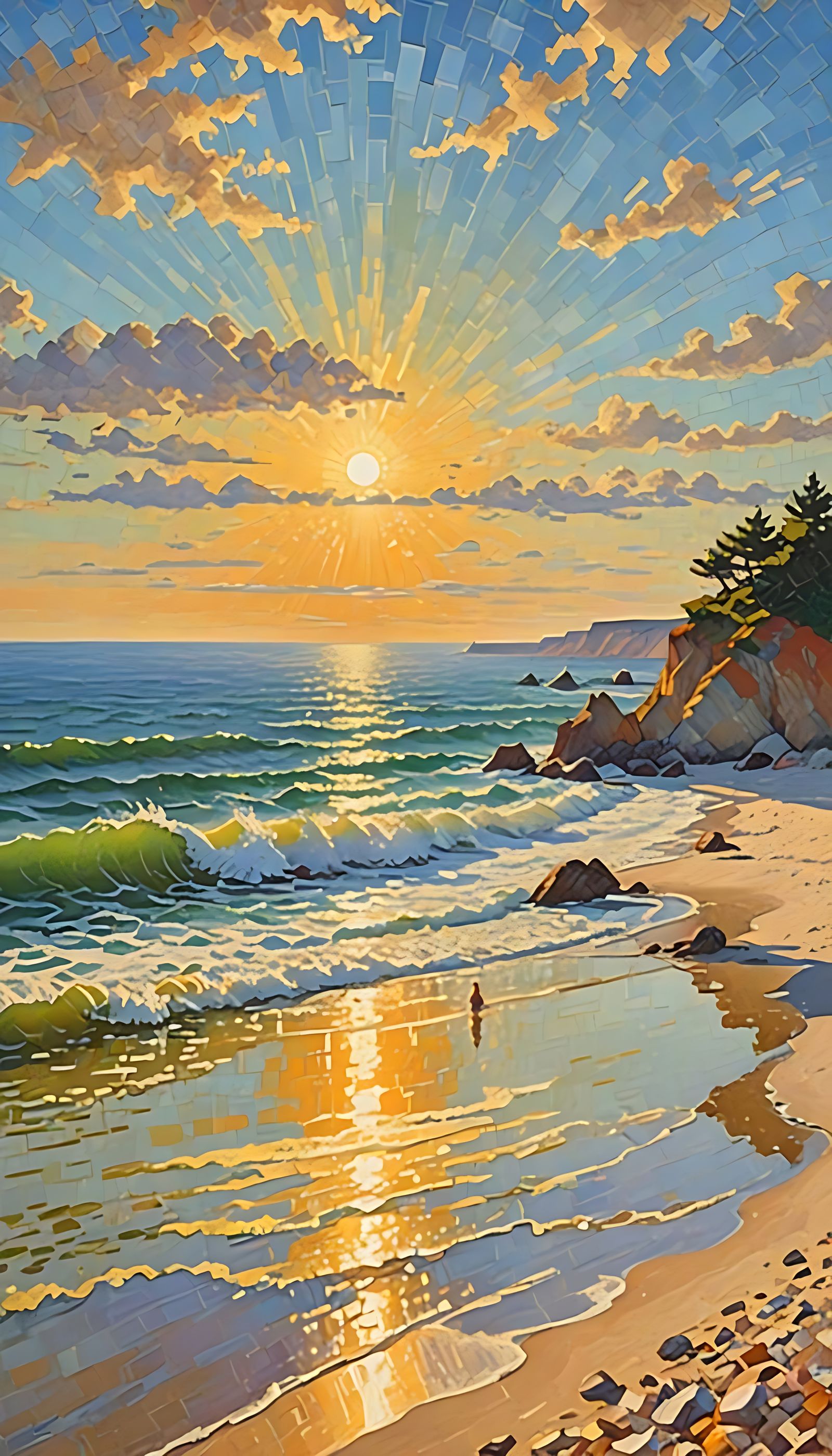 Divisionist Coastal Scene with Luminous Sunlight