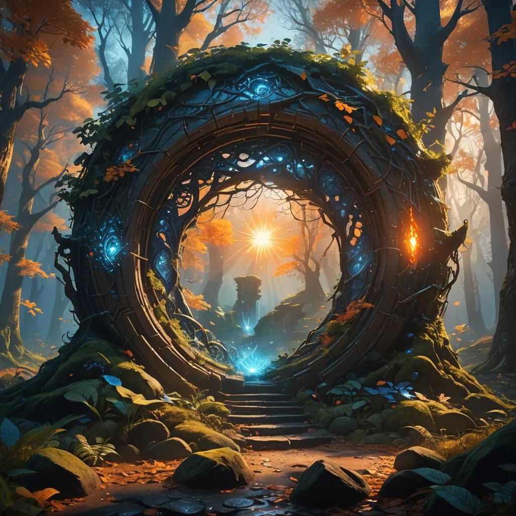 Mystical Portal in Shimmering Forest: Fantasy Art