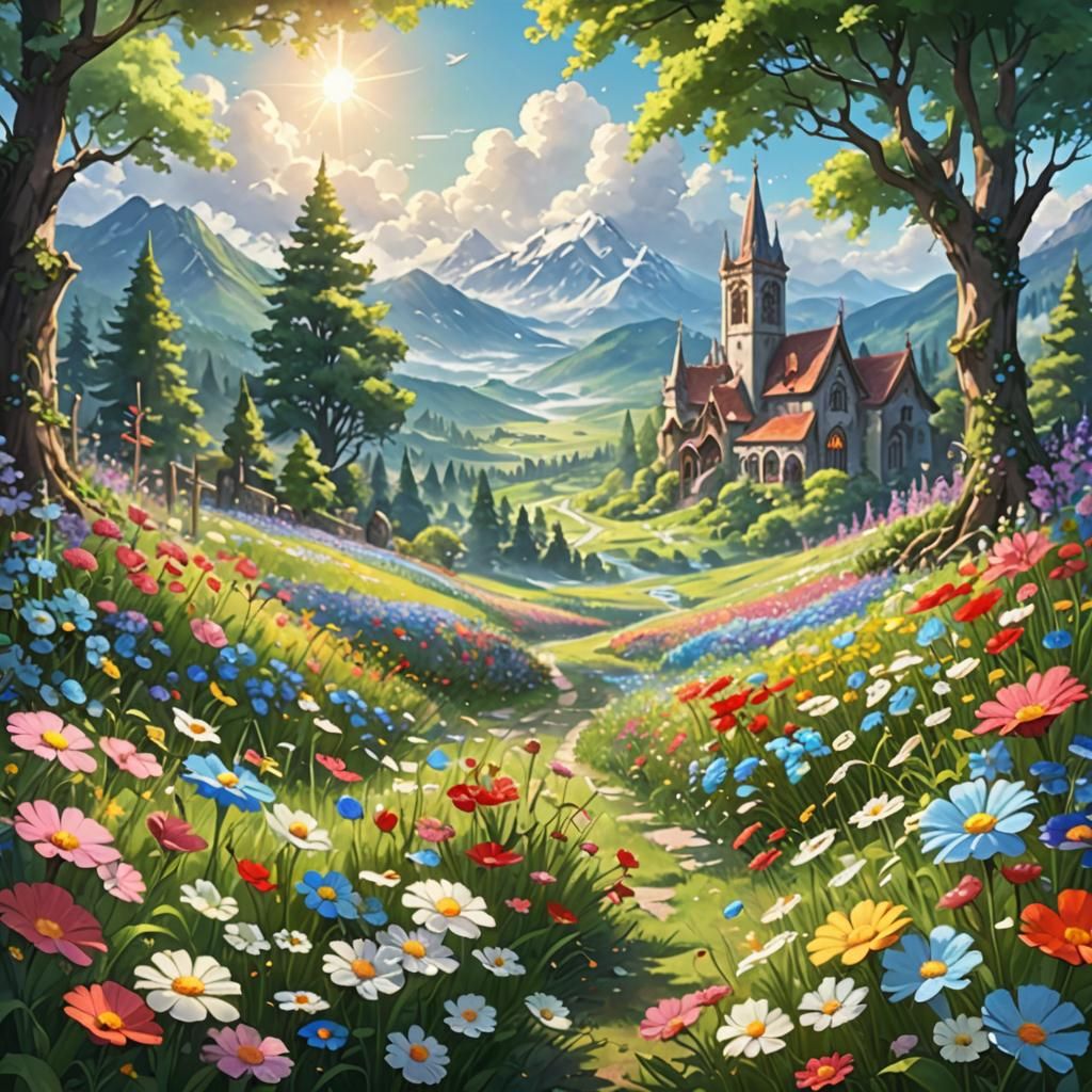 Enchanted Heaven Meadow: Fantasy Pixiv Scenery