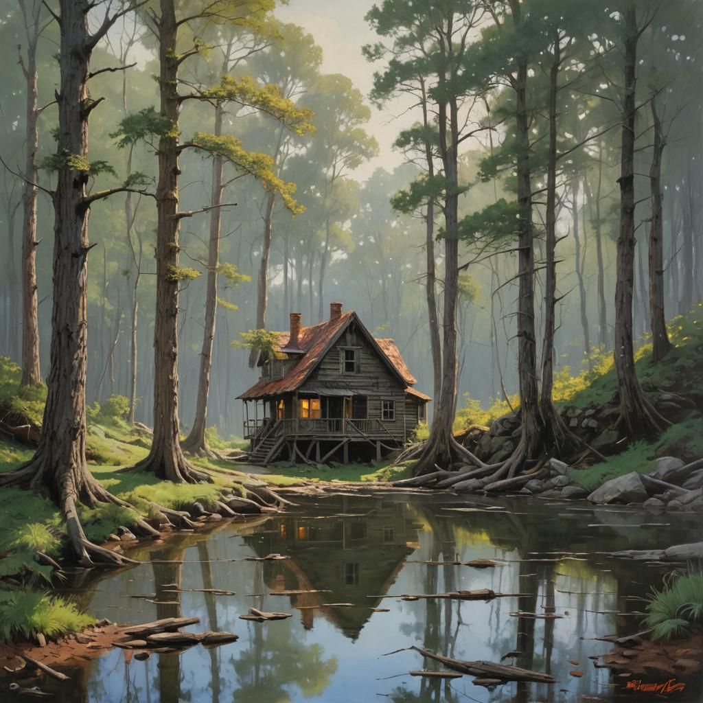 Idyllic Landscape in Oil Painting Style