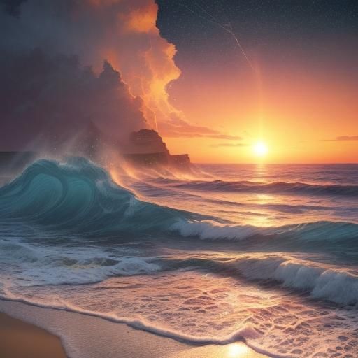 Beach Sunset with Fantasy Constellations