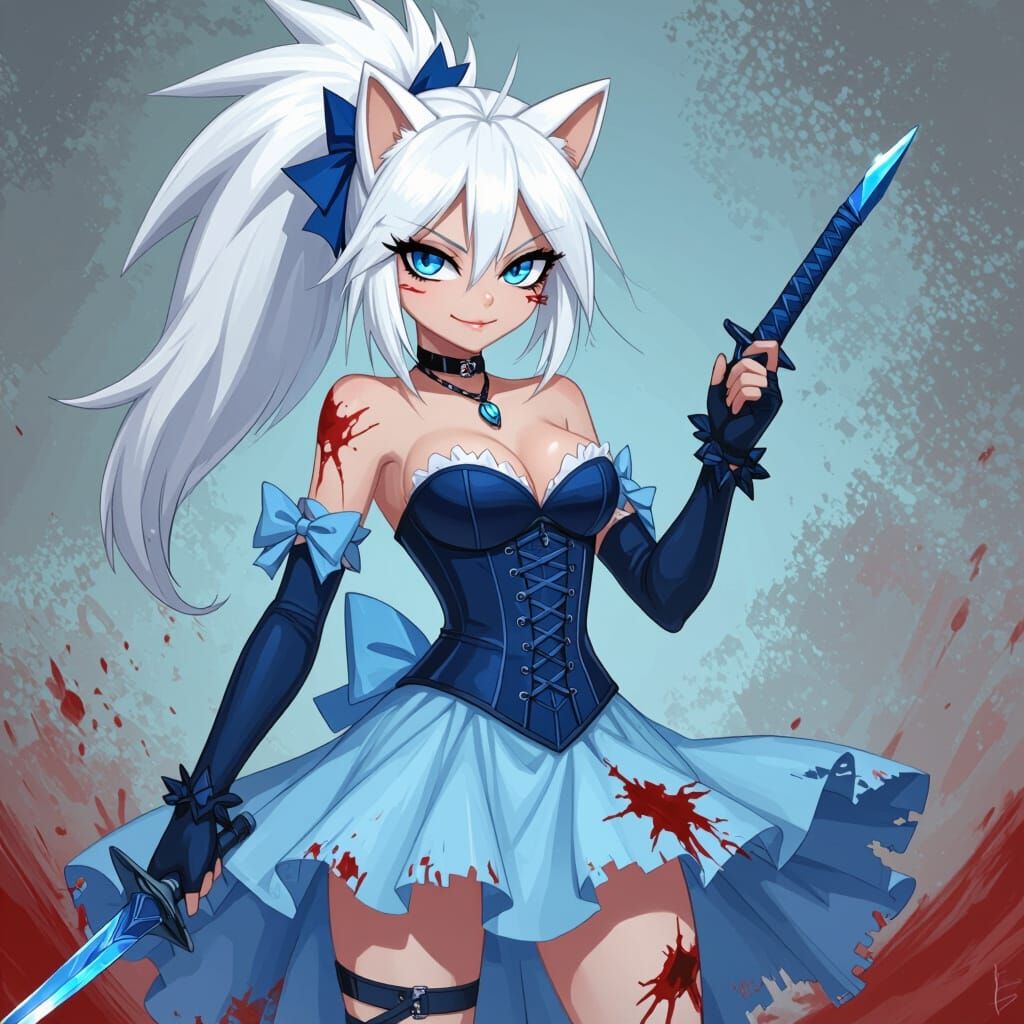 Sonic OC with White Hair in Blue Corset