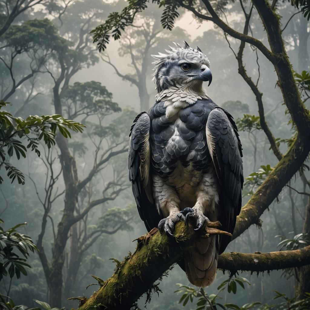 Harpy Eagle Portrait in Misty Rainforest