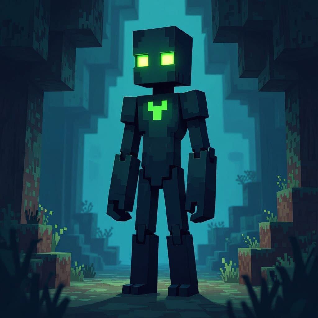 Minecraft Ender Character with Green Accents in Animated Sty...