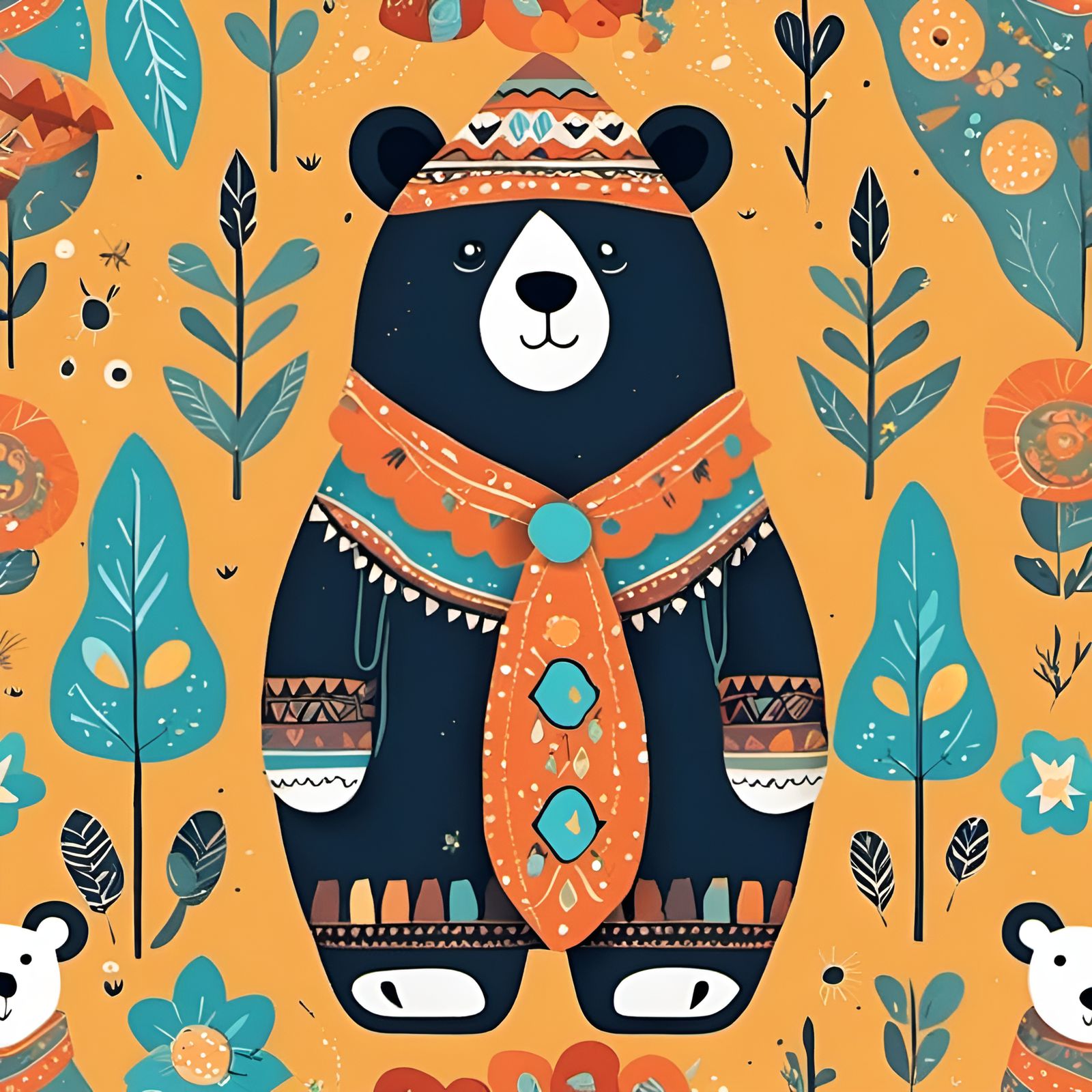 Bohemian Bear Illustration for Bedroom Decor
