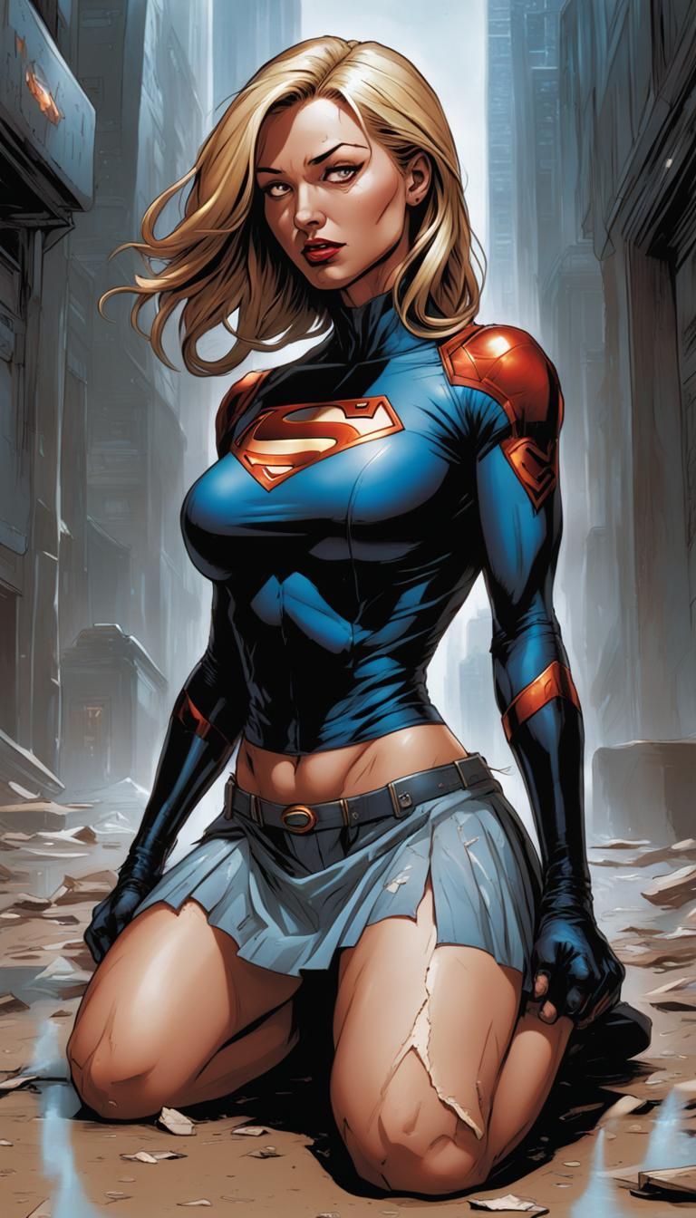 Supergirl Kneeling: Comic Book Art Style