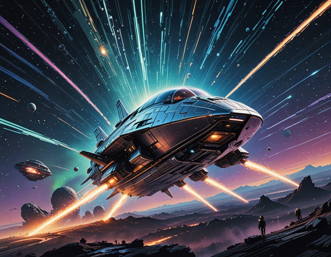 Sleek Spacecraft Blazes Through Cosmic Vortex