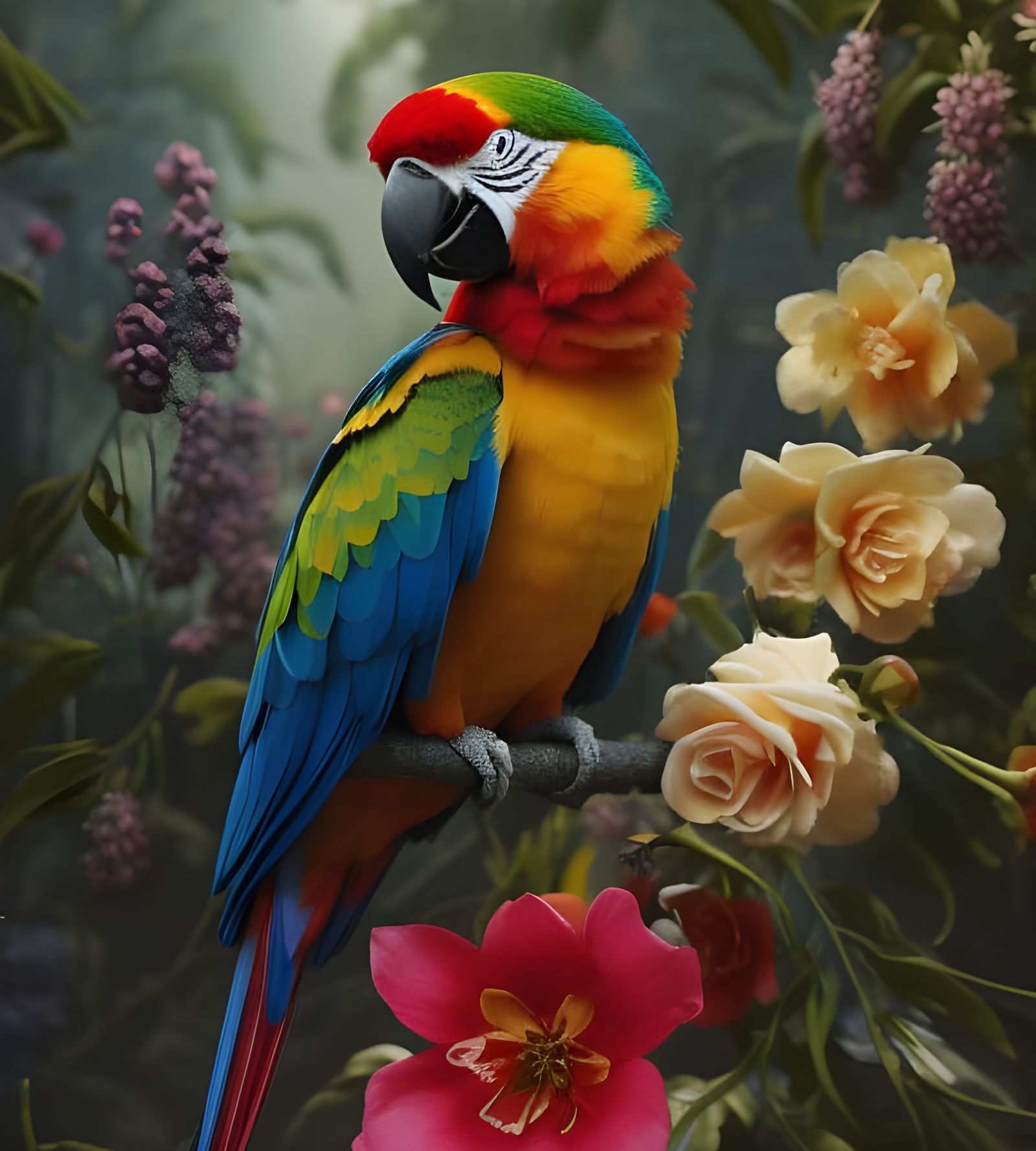 Parrot in the flowers