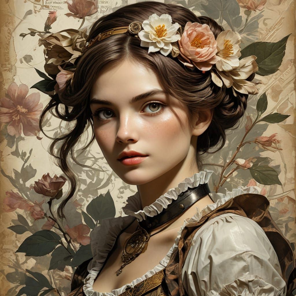 Steampunk Siren in Vintage Paper Style