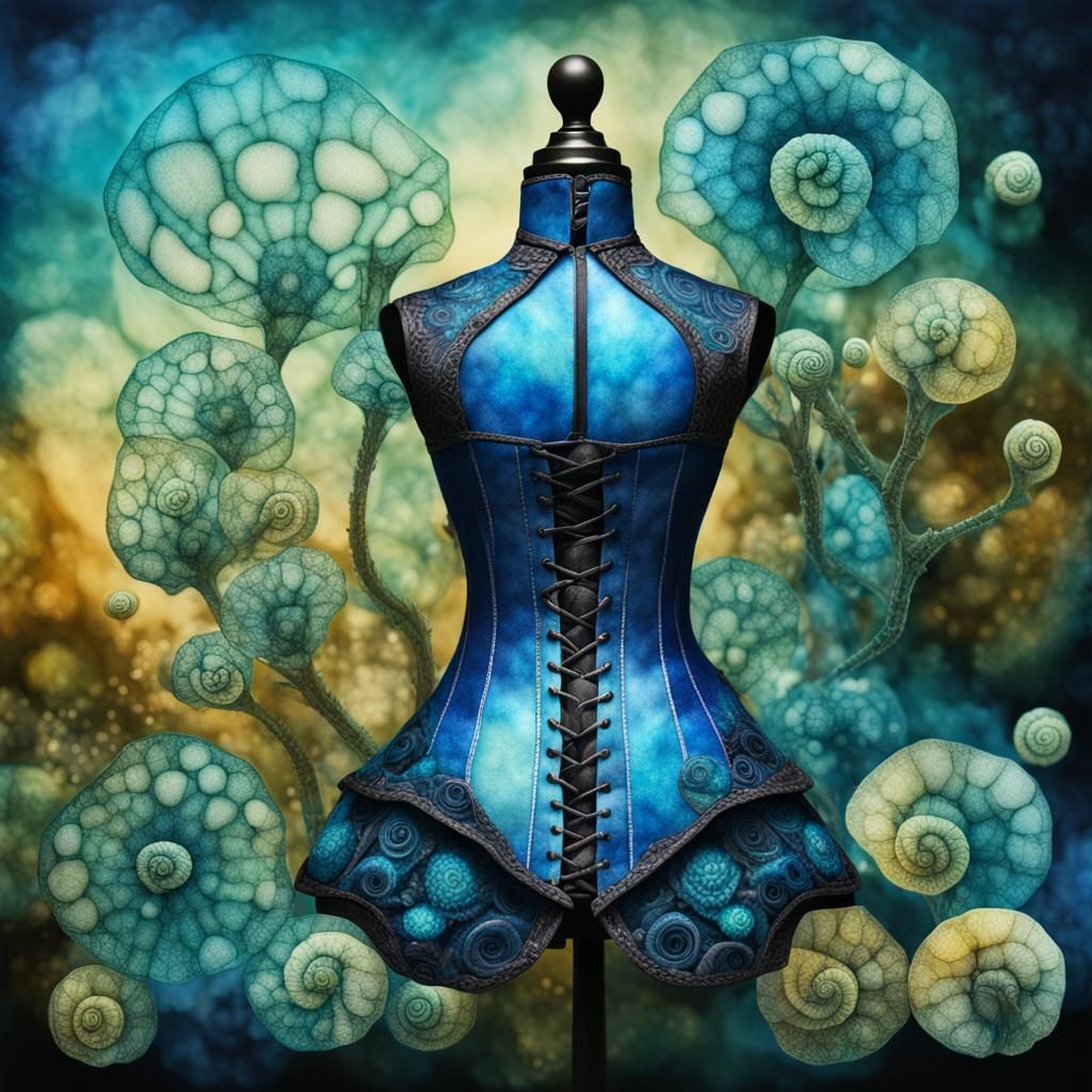 Surreal Nanotech Exobiology Corset in Cerulean Tints