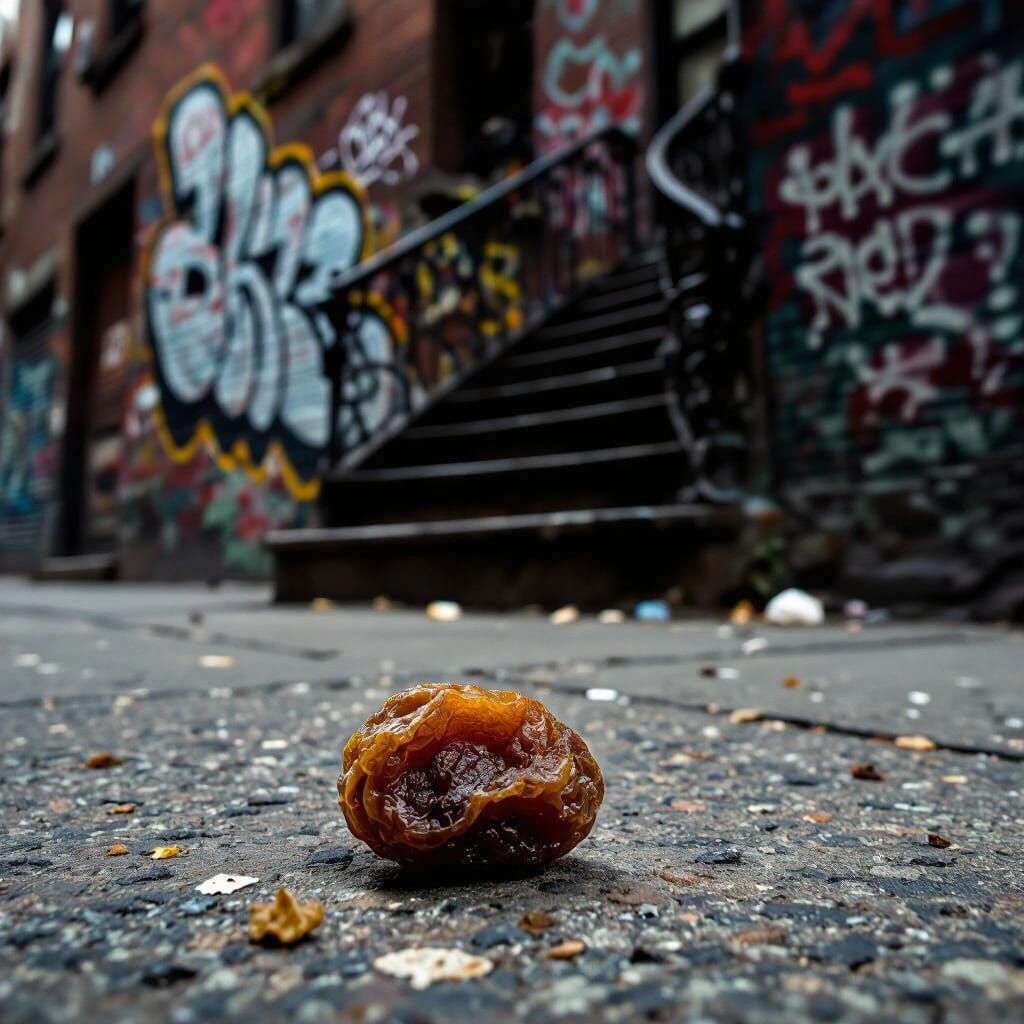 Raisin on Harlem Sidewalk in Collage Art Style