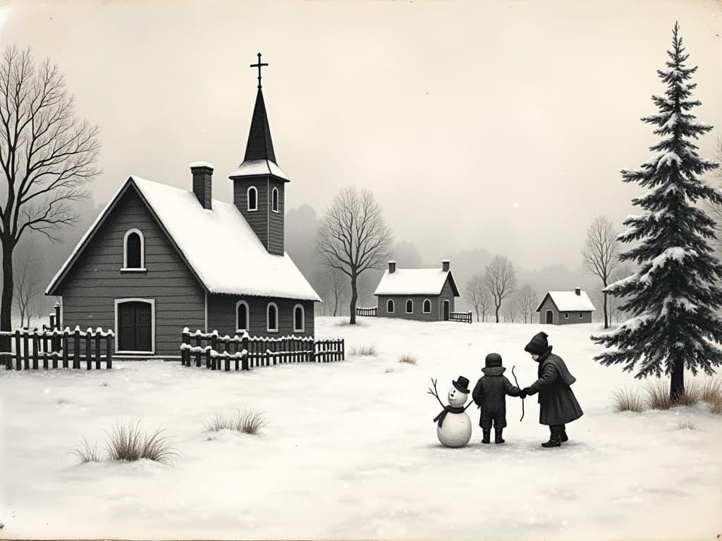 Classic Resograph Christmas Card Scene with Snowy Village