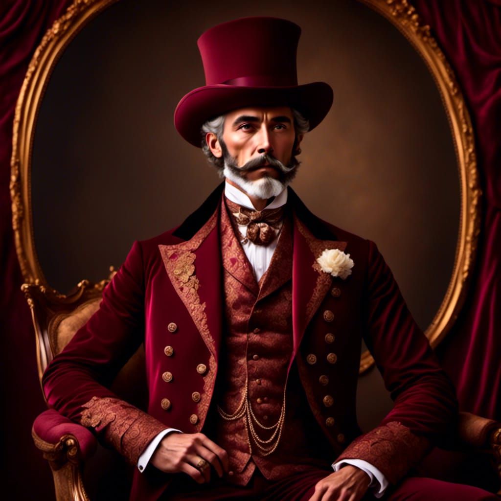 Victorian gentleman in burgundy 3-piece suit