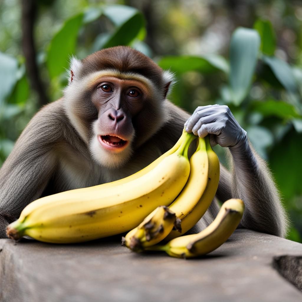 Monkey Eating Bananas in Natural Habitat