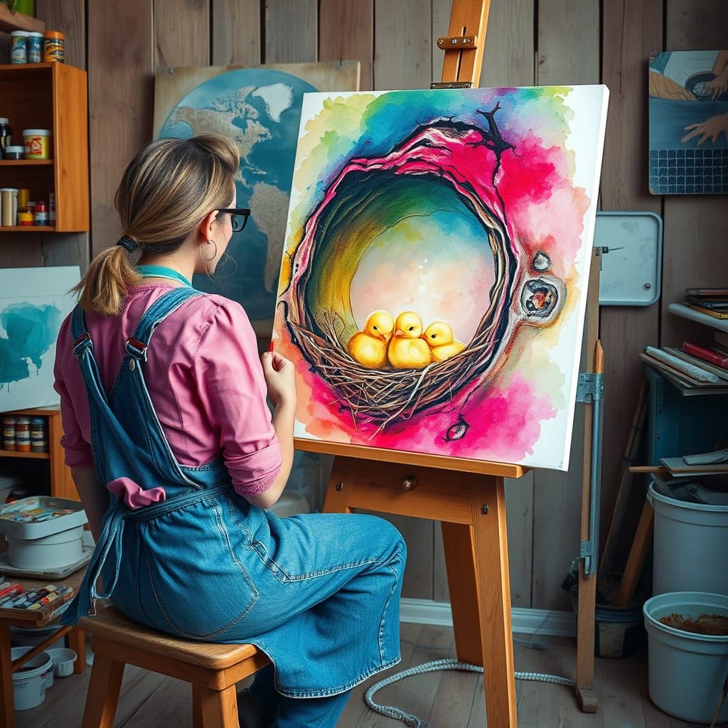 "You're a painter, you paint chicks in a nest in a hole in a...