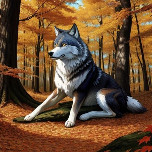 Wolf on the alert in forest