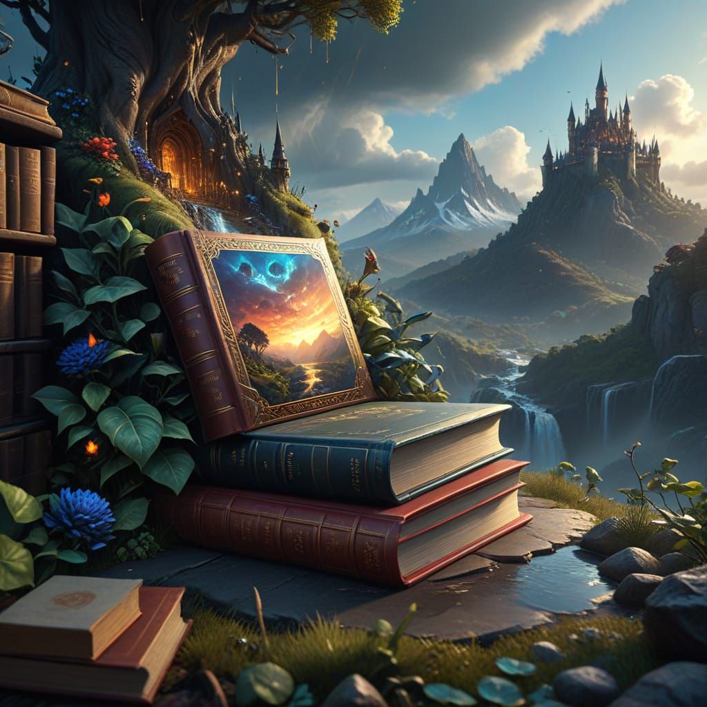 Fantasy Book Publisher Celebration in Matte Painting Style