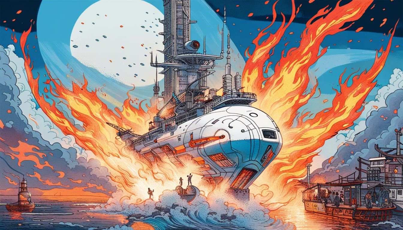 Futuristic Spaceship Launch in Neo-Expressionist Ukiyo-e Sty...